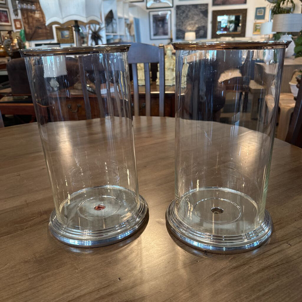 Restoration Hardware Glass & Chrome Hurricane Lamps- Pair