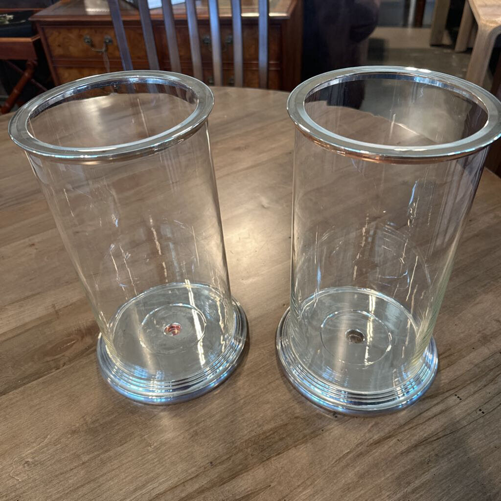 Restoration Hardware Glass & Chrome Hurricane Lamps- Pair
