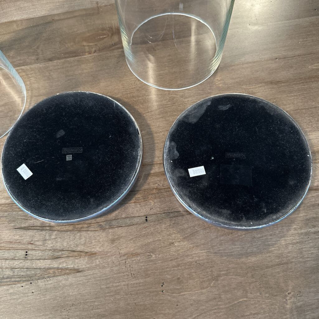 Restoration Hardware Glass & Chrome Hurricane Lamps- Pair