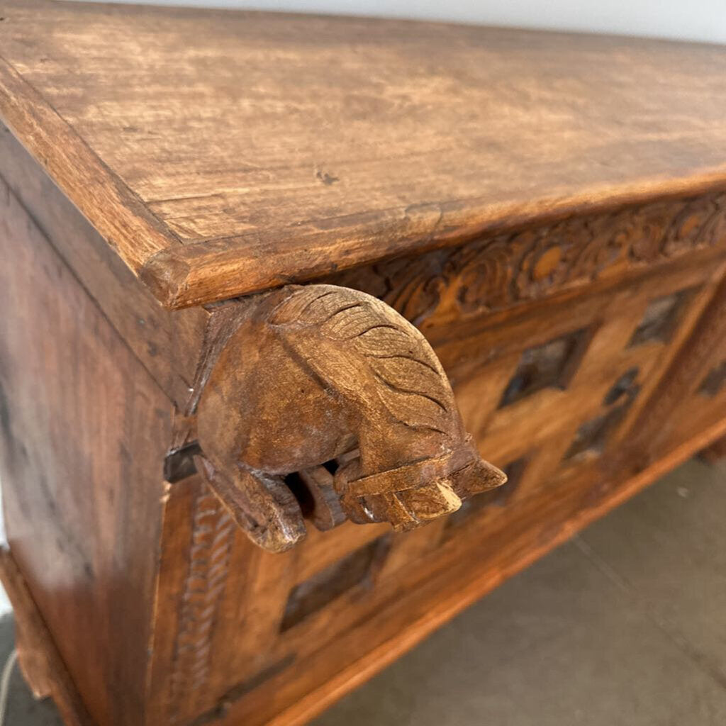 Vintage Wood Console W/ Elephants- 61.5X18.5X34H