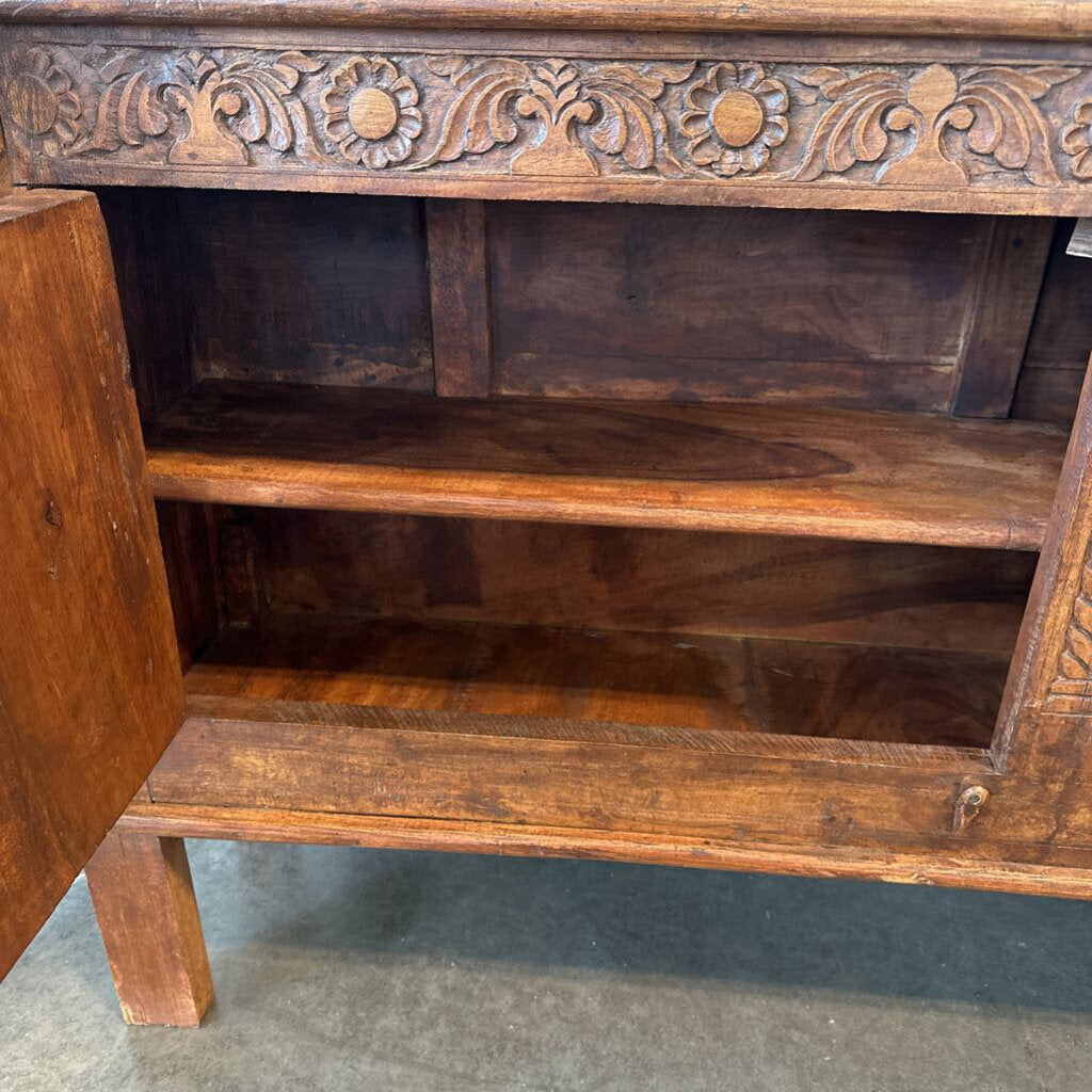 Vintage Wood Console W/ Elephants- 61.5X18.5X34H