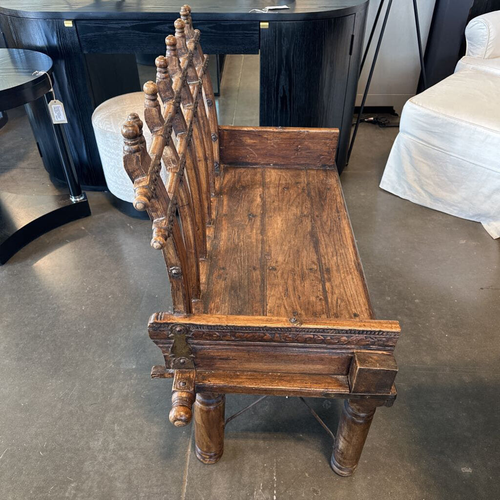 Antique Teak Bench W/ Spindle Back- 43X21.5X36H