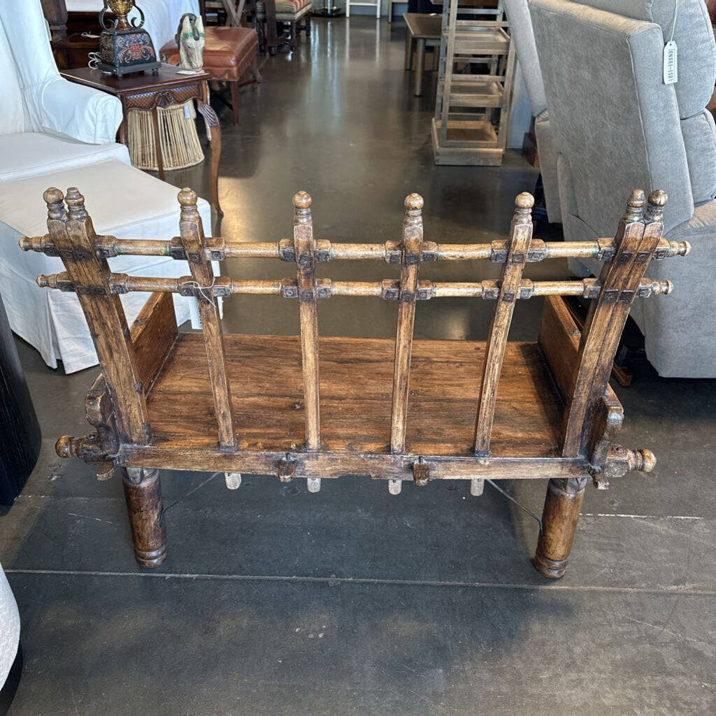 Antique Teak Bench W/ Spindle Back- 43X21.5X36H