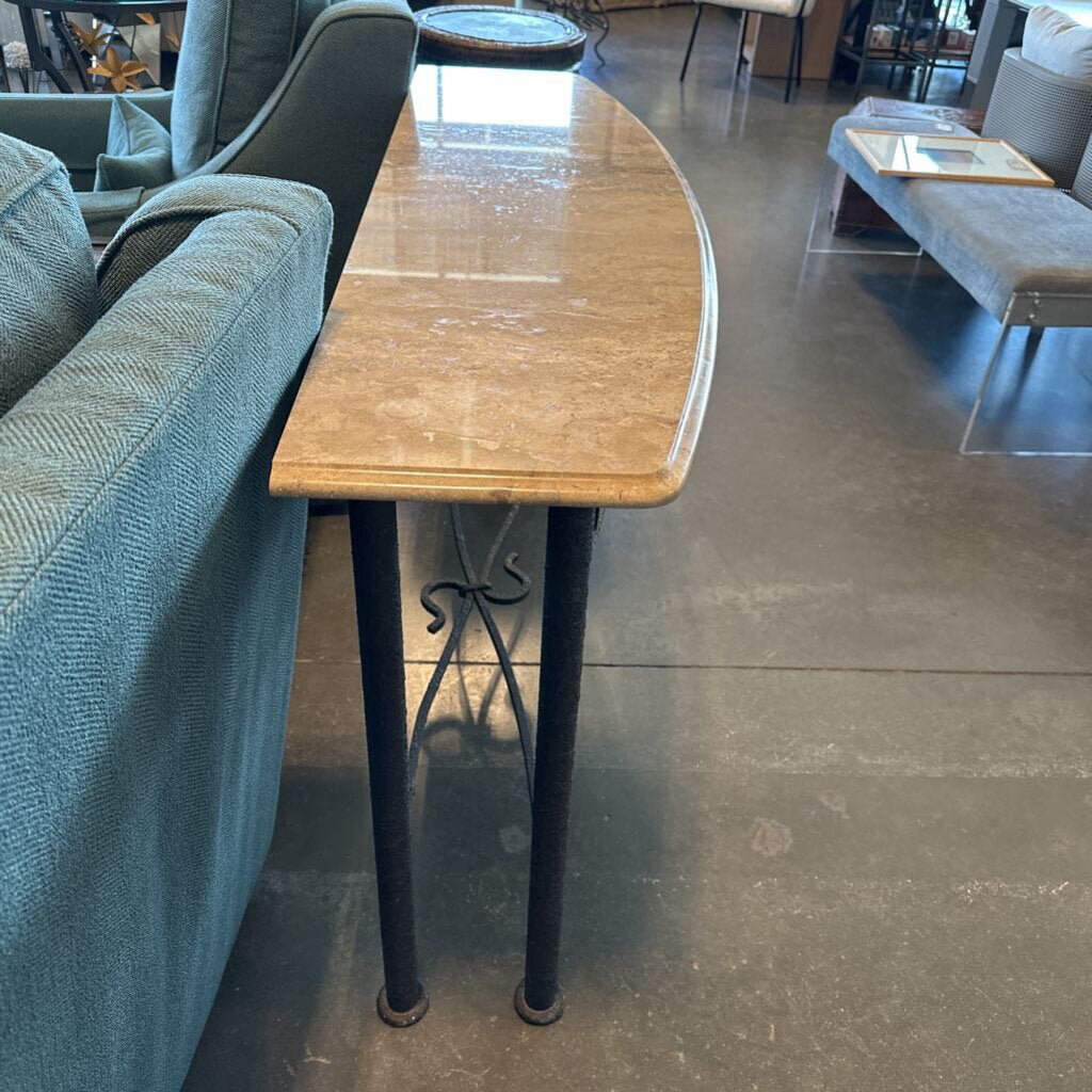 Travertine & Iron Demilune Console Table- 54x16x32.5