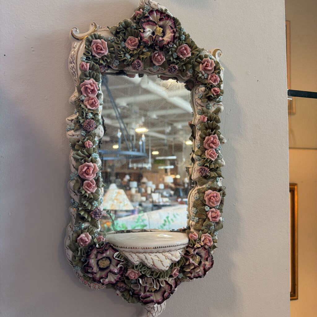 R. Califa Capodimonte Floral Porcelain Mirror-10X19-AS IS