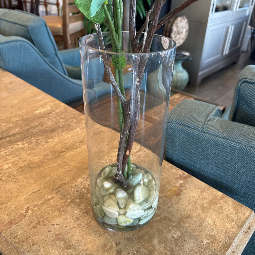 Fig & Birch Faux Eucalyptus In Glass Vase W/ Rocks - 33X35