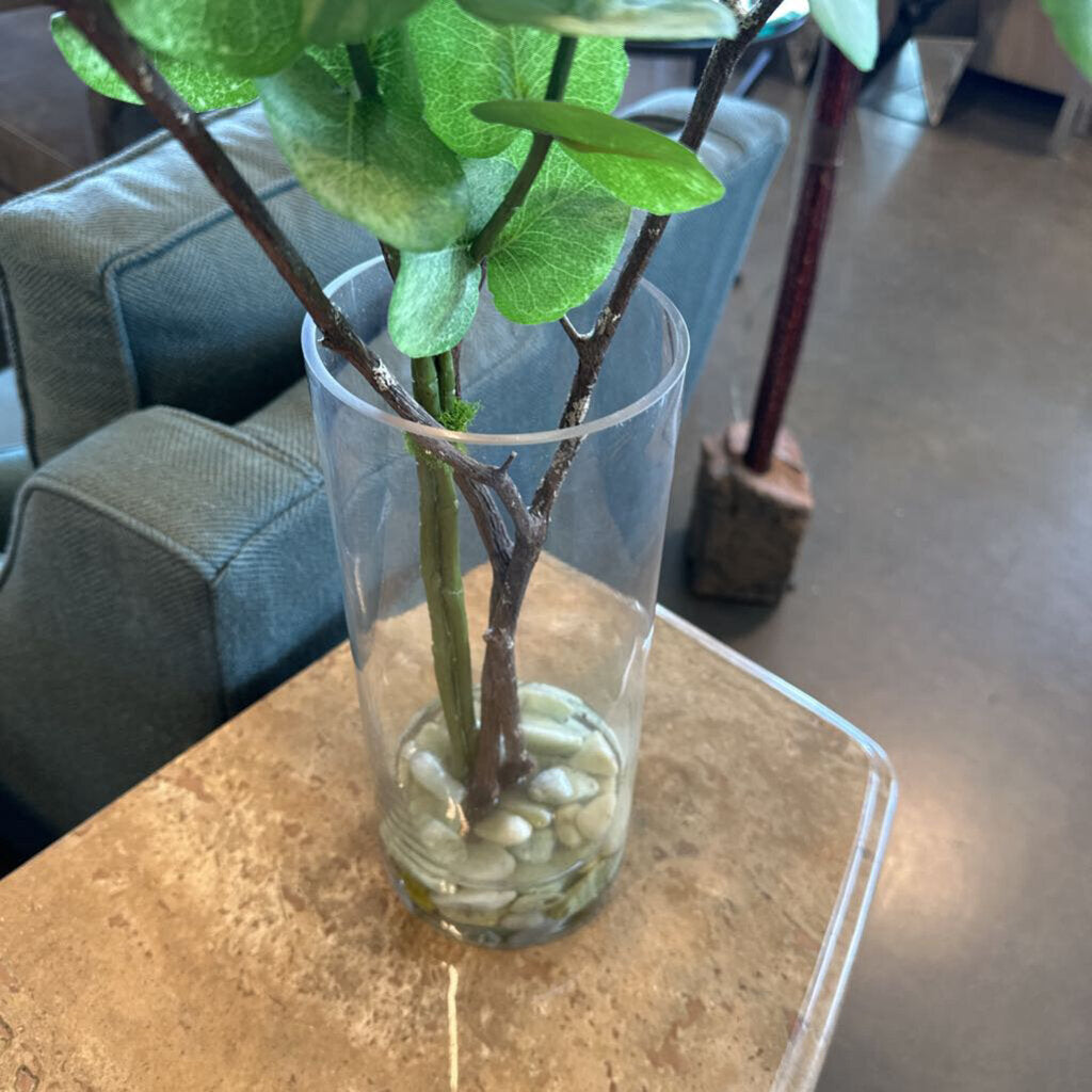 Fig & Birch Faux Eucalyptus In Glass Vase W/ Rocks - 33X35