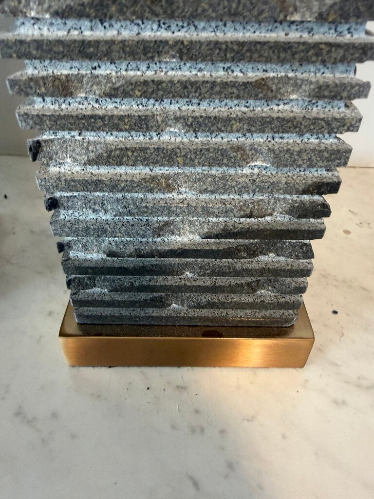 Uttermost Stacked Stone Candle Holders- Pair- 6X6X15H; 6X6X12H- AS IS