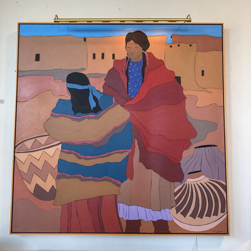 Original Native American Women W/ Basket Art By Sally Anderson- 65X65.5H