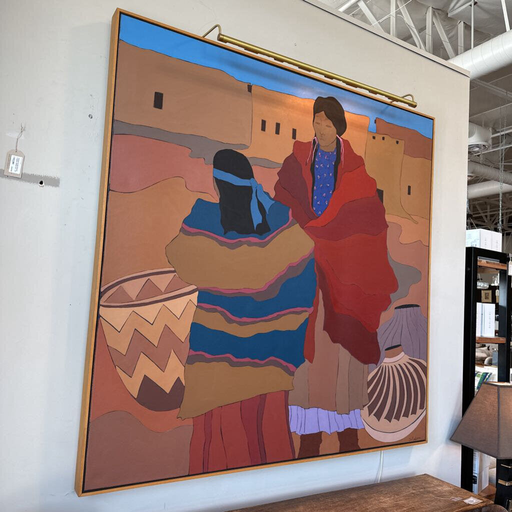 Original Native American Women W/ Basket Art By Sally Anderson- 65X65.5H