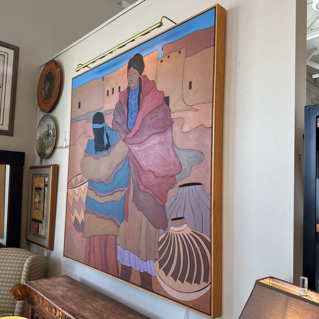 Original Native American Women W/ Basket Art By Sally Anderson- 65X65.5H