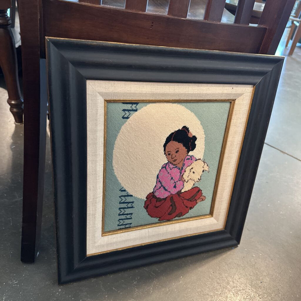 Native American Framed Needlepoint Art 15X16