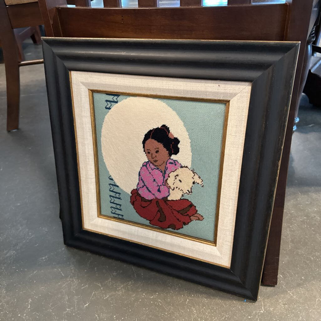 Native American Framed Needlepoint Art 15X16