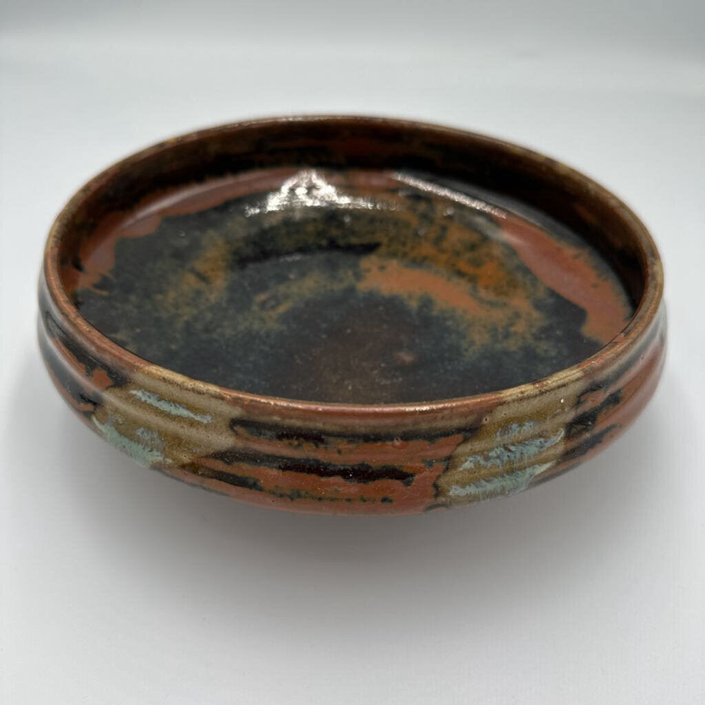 Brown & Green Glazed Bowl- 8X2.5