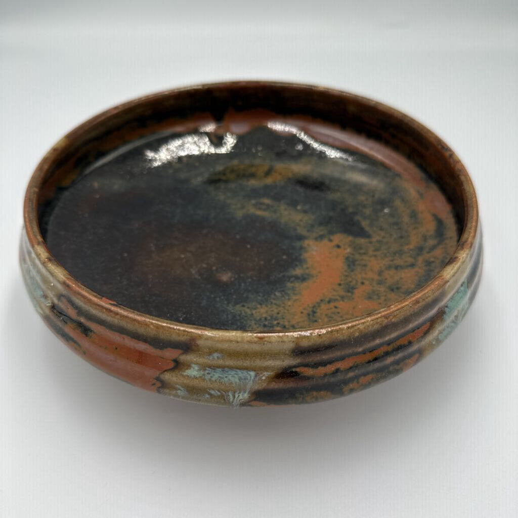 Brown & Green Glazed Bowl- 8X2.5