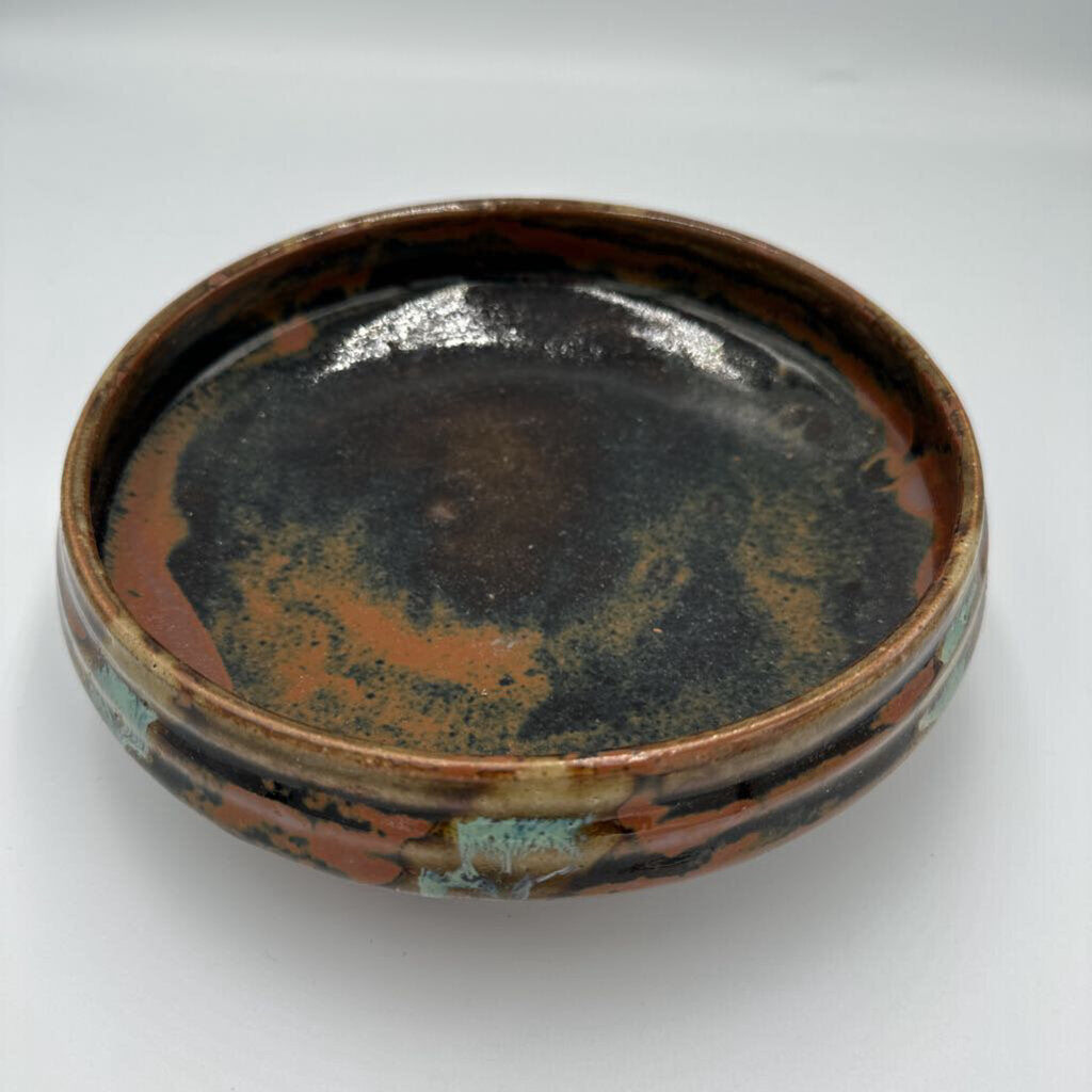 Brown & Green Glazed Bowl- 8X2.5