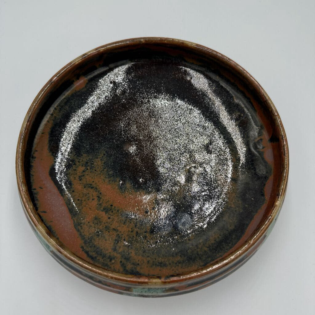 Brown & Green Glazed Bowl- 8X2.5