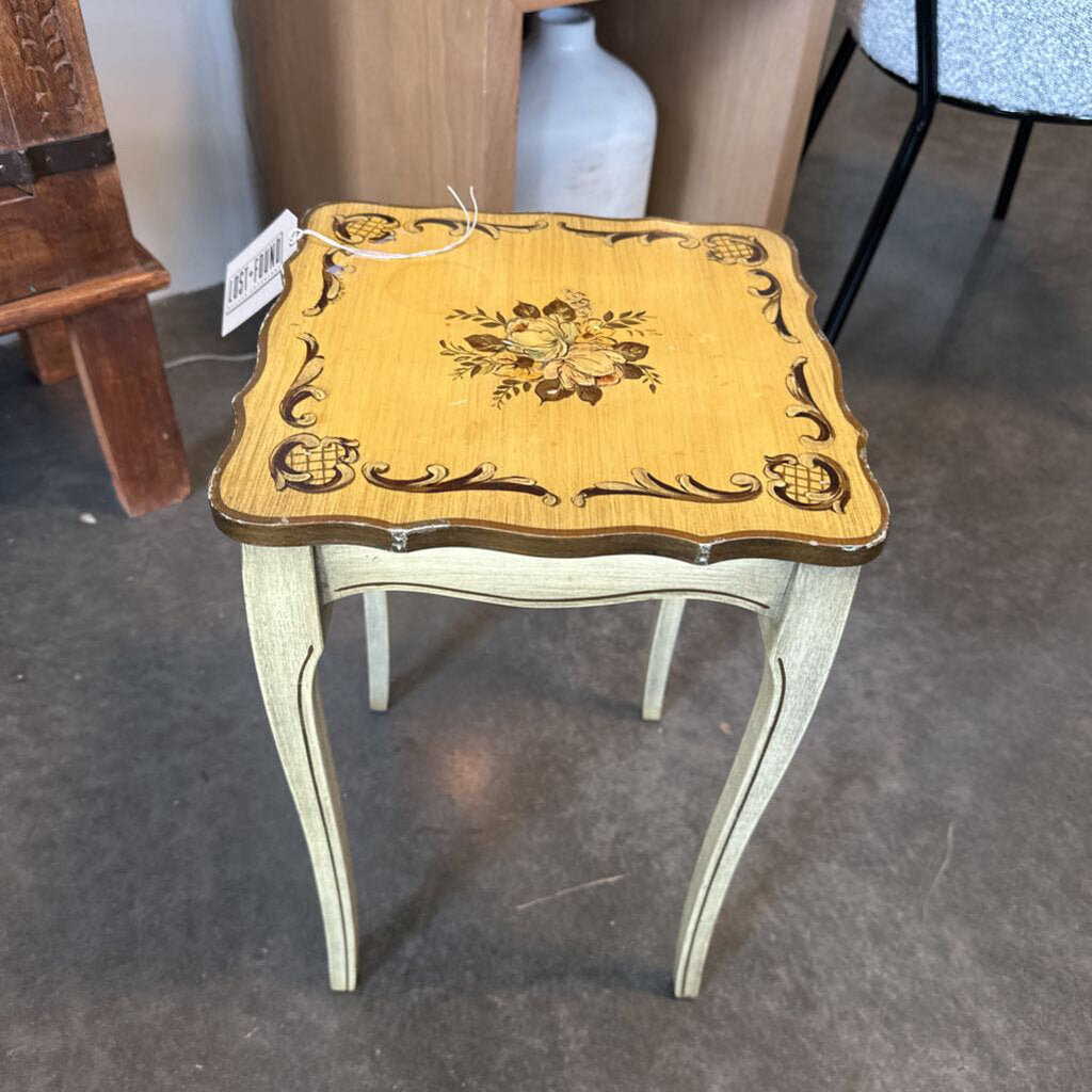 Vintage Yellow French Provencial Side Table- 11.5X11.5X18H
