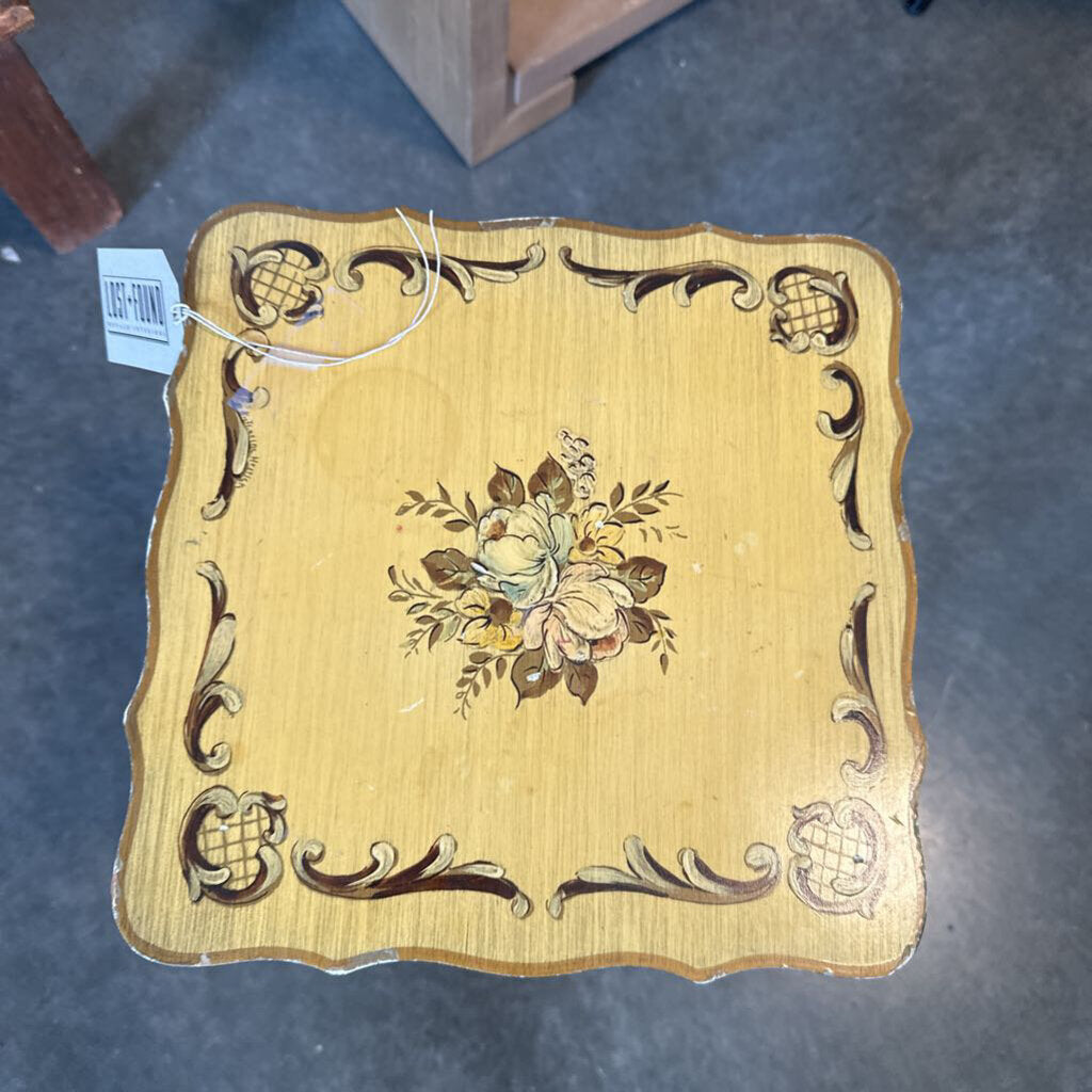 Vintage Yellow French Provencial Side Table- 11.5X11.5X18H