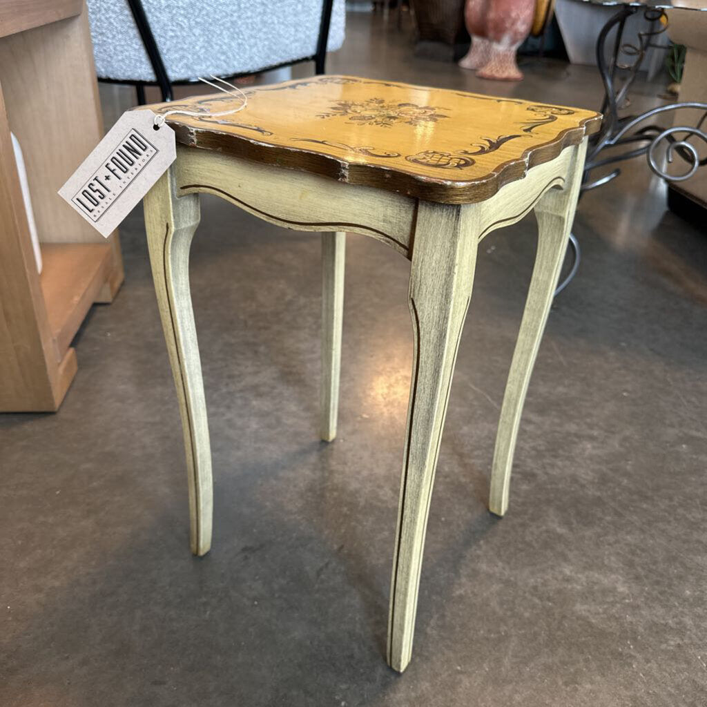 Vintage Yellow French Provencial Side Table- 11.5X11.5X18H