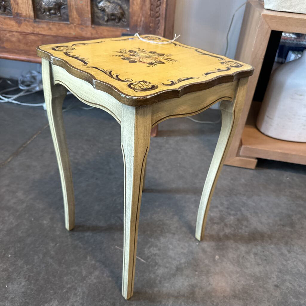 Vintage Yellow French Provencial Side Table- 11.5X11.5X18H