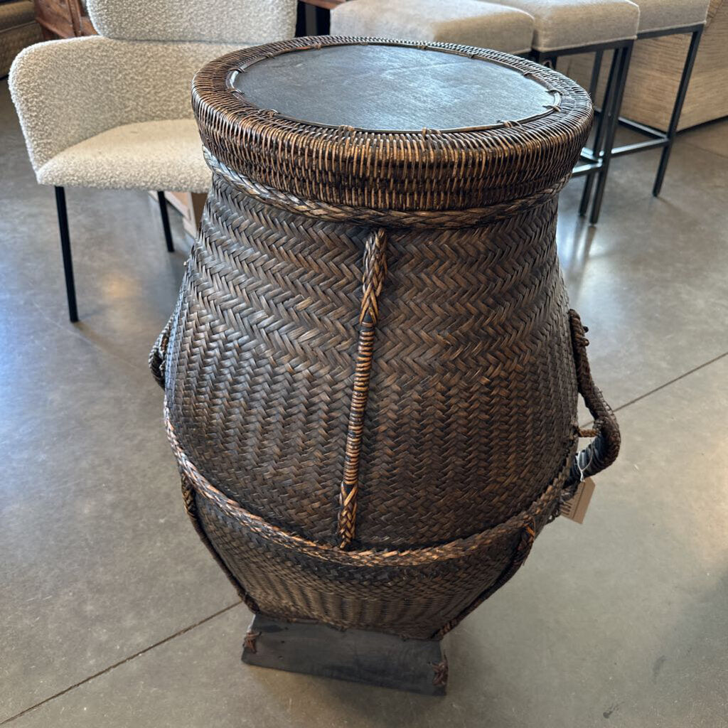 Vintage Balinese Woven Basket Talbe W/ Lizards- 26X21X32H