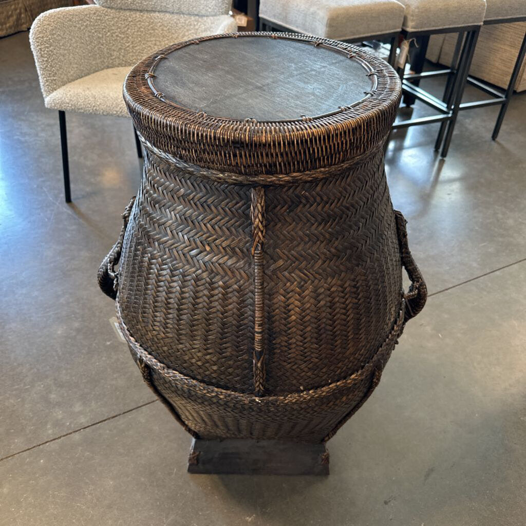 Vintage Balinese Woven Basket Talbe W/ Lizards- 26X21X32H