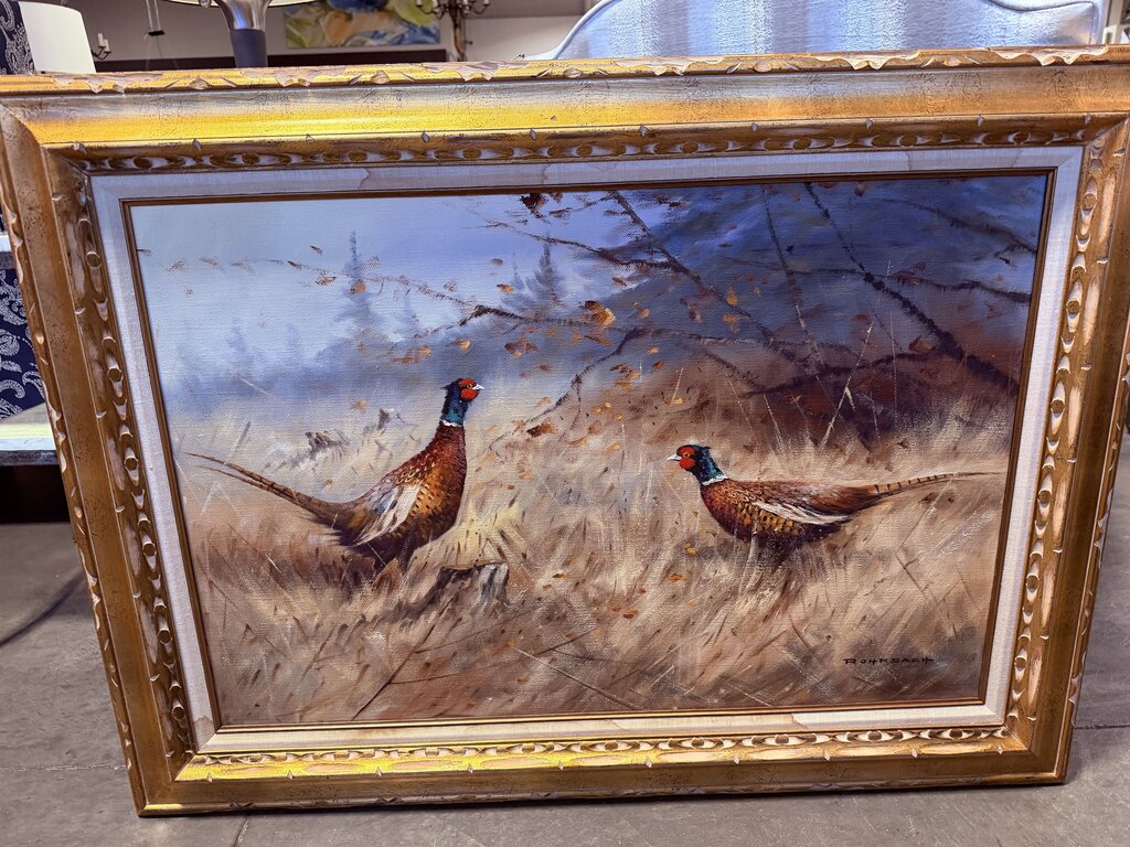 Vintage Pheasants Painting By Walter Rohrback- 45X33-AS IS