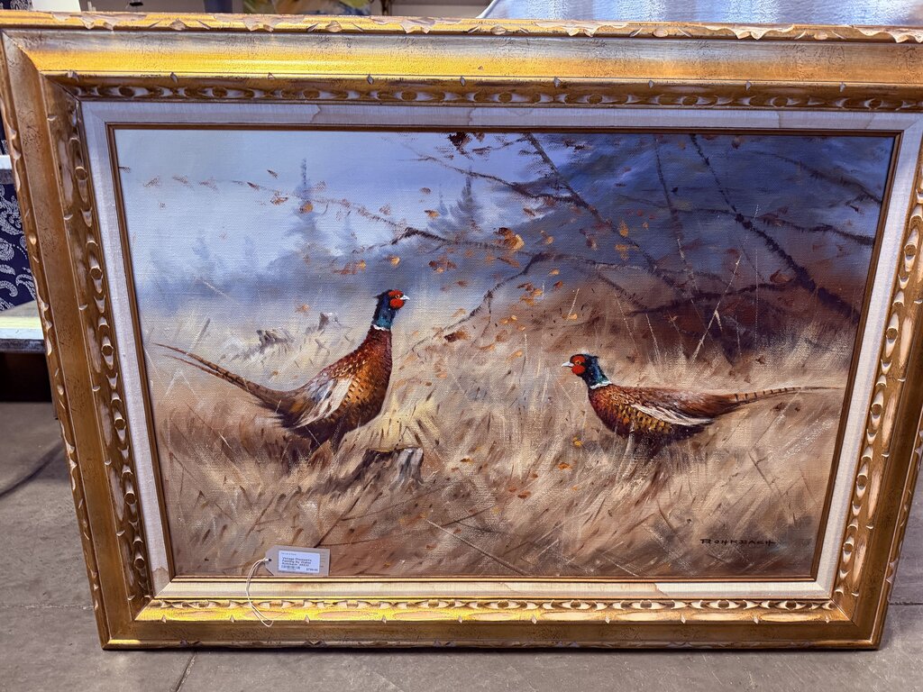 Vintage Pheasants Painting By Walter Rohrback- 45X33-AS IS