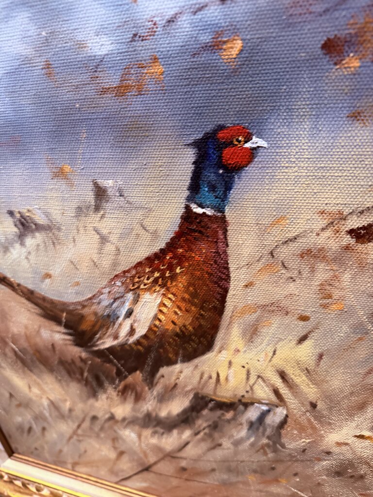 Vintage Pheasants Painting By Walter Rohrback- 45X33-AS IS