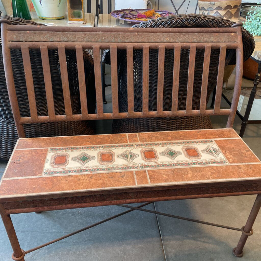 Rusted Iron Bench W/ Tiles - 37X18X35H