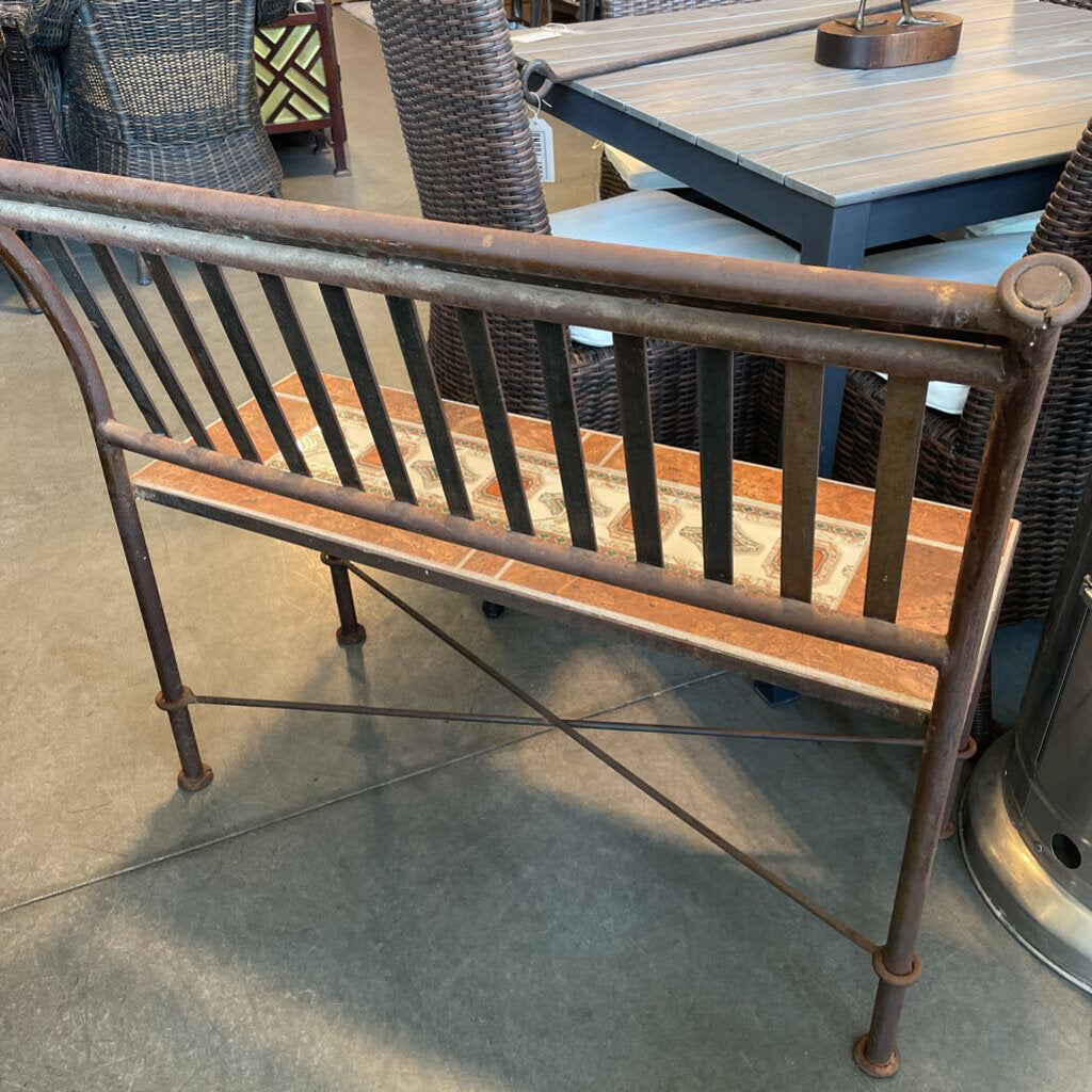 Rusted Iron Bench W/ Tiles - 37X18X35H