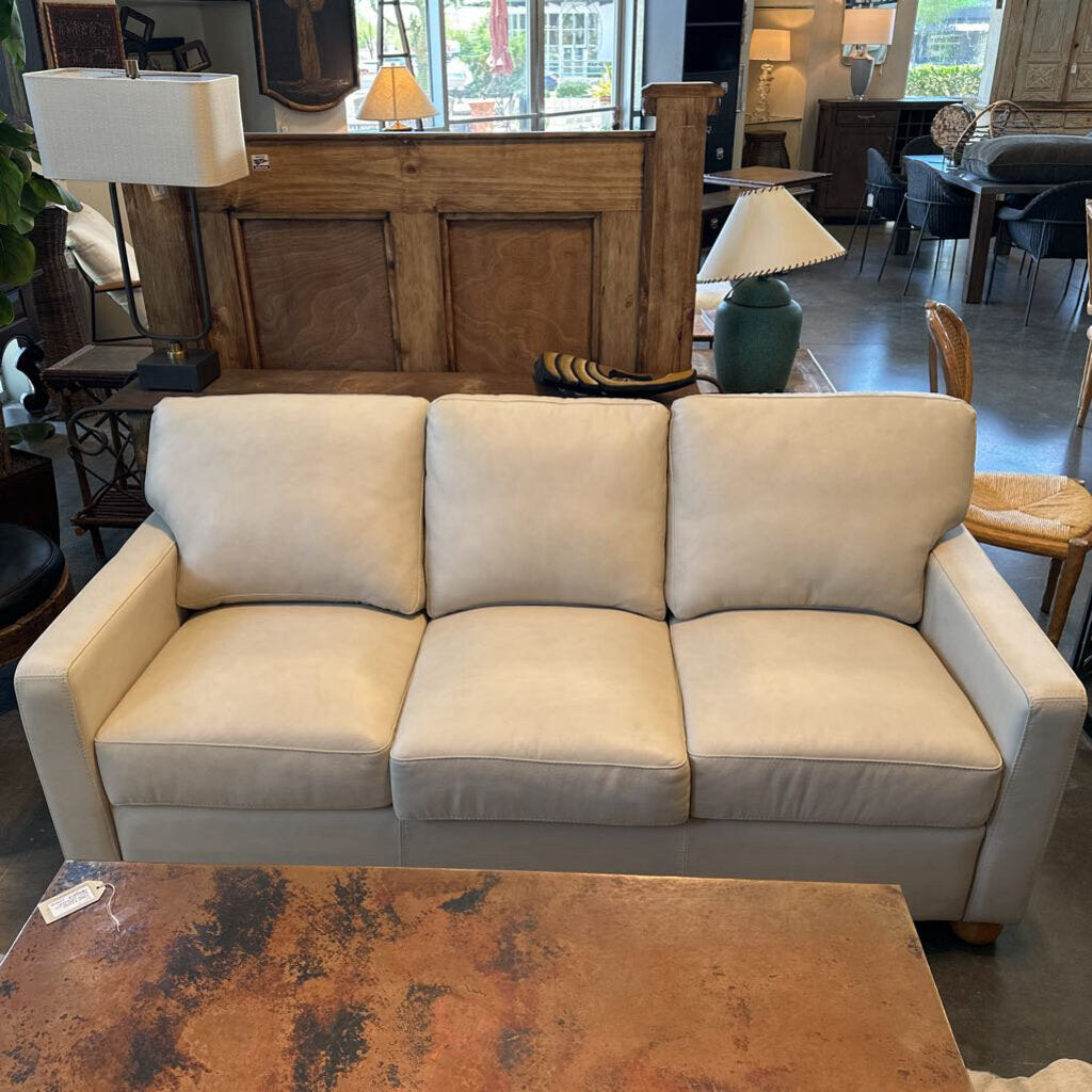 Stationary Solutions Beige Leather Sofa- 76X36X32H