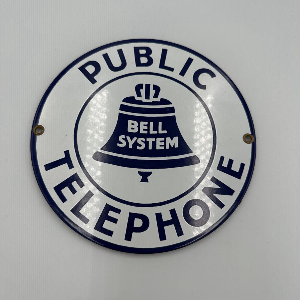 Vintage Public Telephone Porcelain Sign - 7X.5