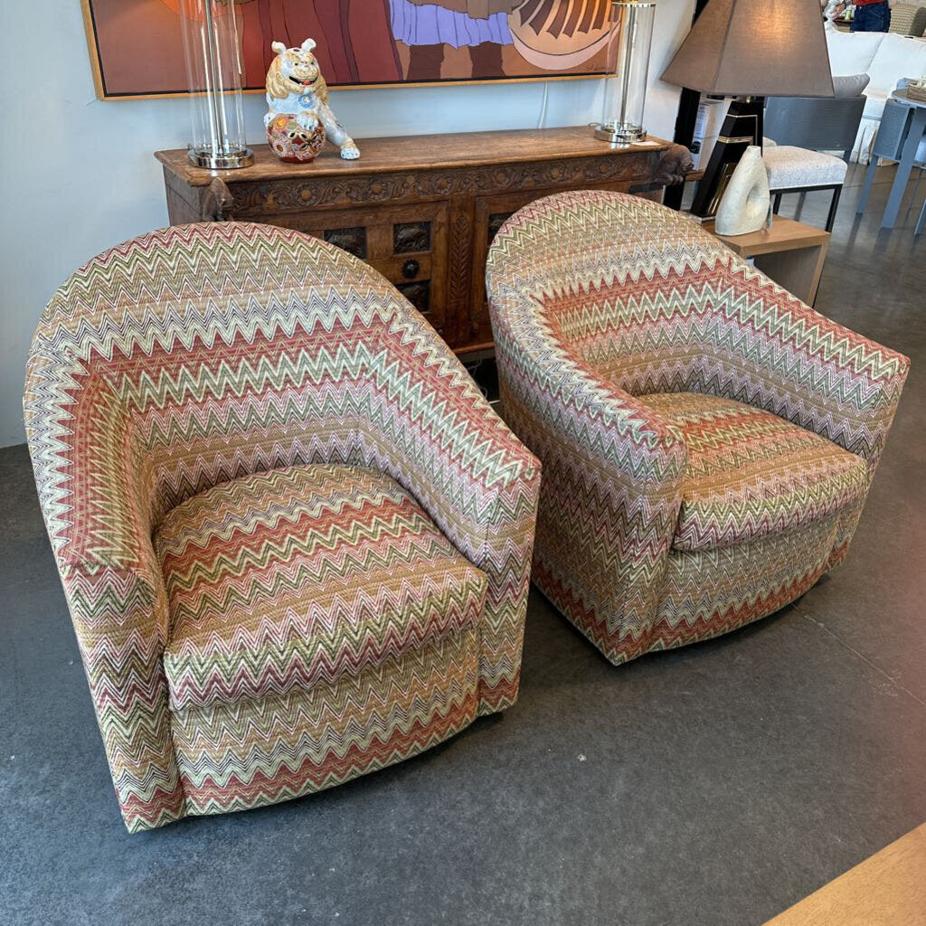 Rene Cazares Chevron Swivel Chairs - Pair