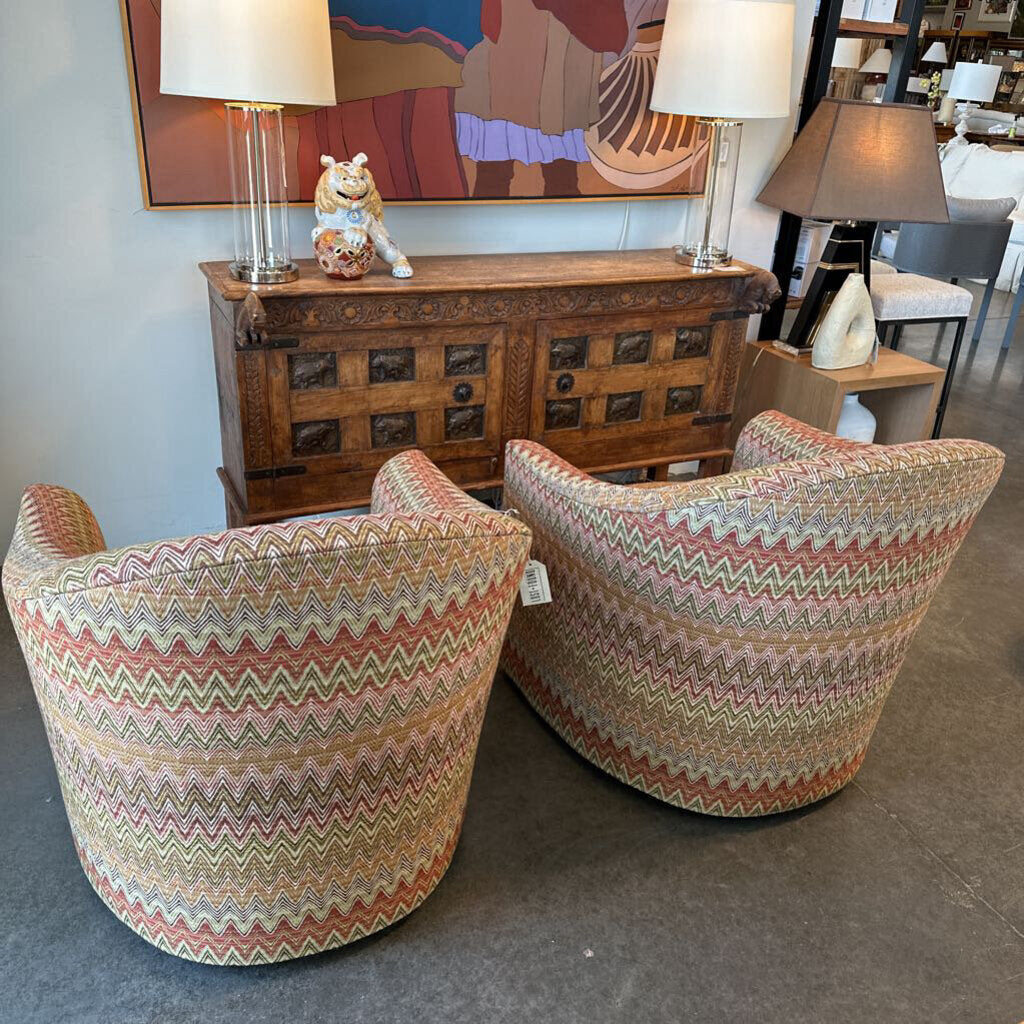 Rene Cazares Chevron Swivel Chairs - Pair