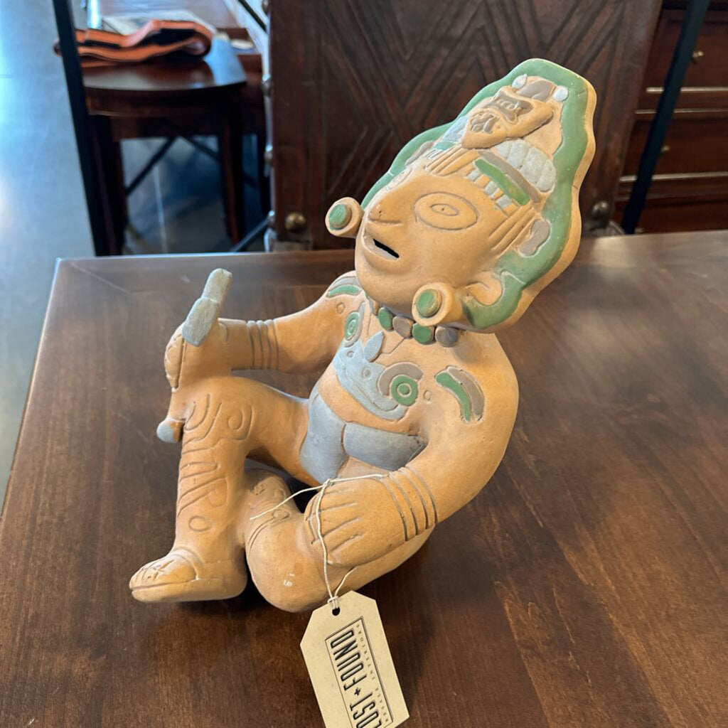 Aztec Mayan Terracotta Clay Statue - 9X9X13H