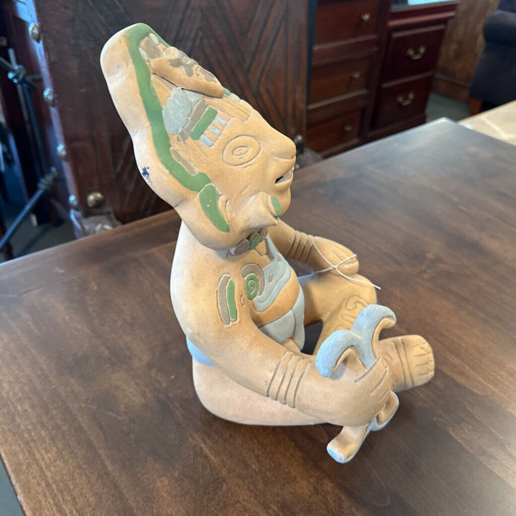 Aztec Mayan Terracotta Clay Statue - 9X9X13H