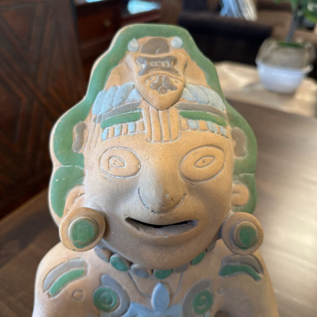 Aztec Mayan Terracotta Clay Statue - 9X9X13H