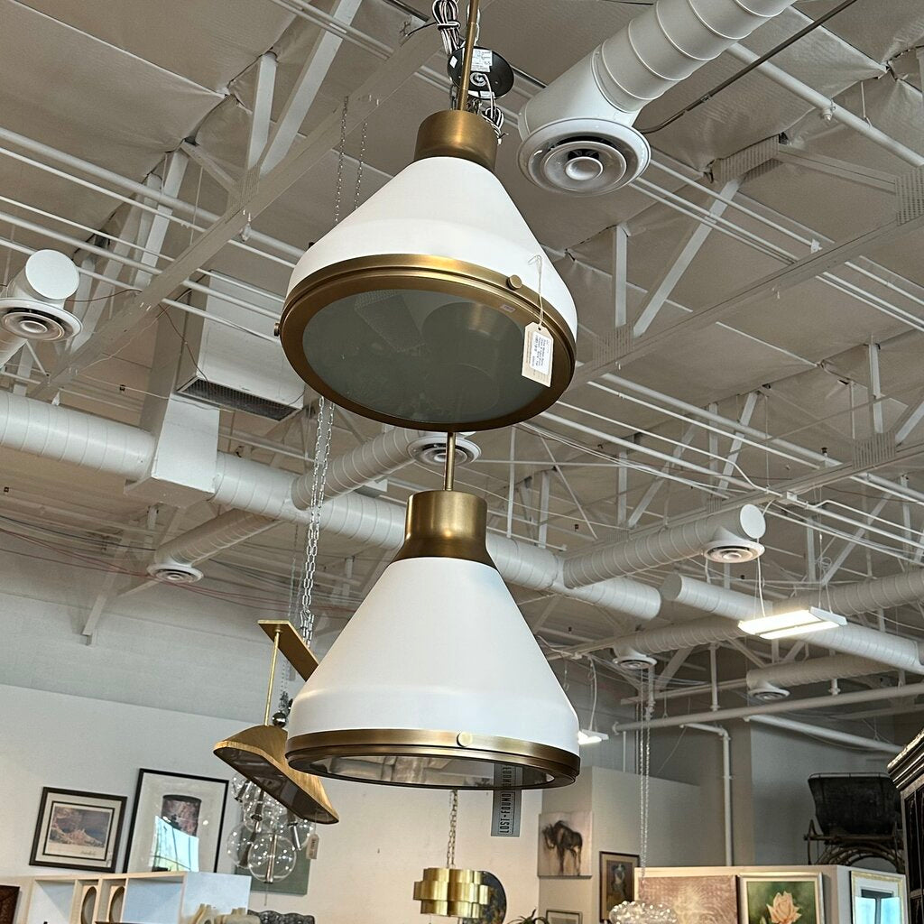 Drew Medium Matte White & Aged Brass Pendant - 19X18 - Pair