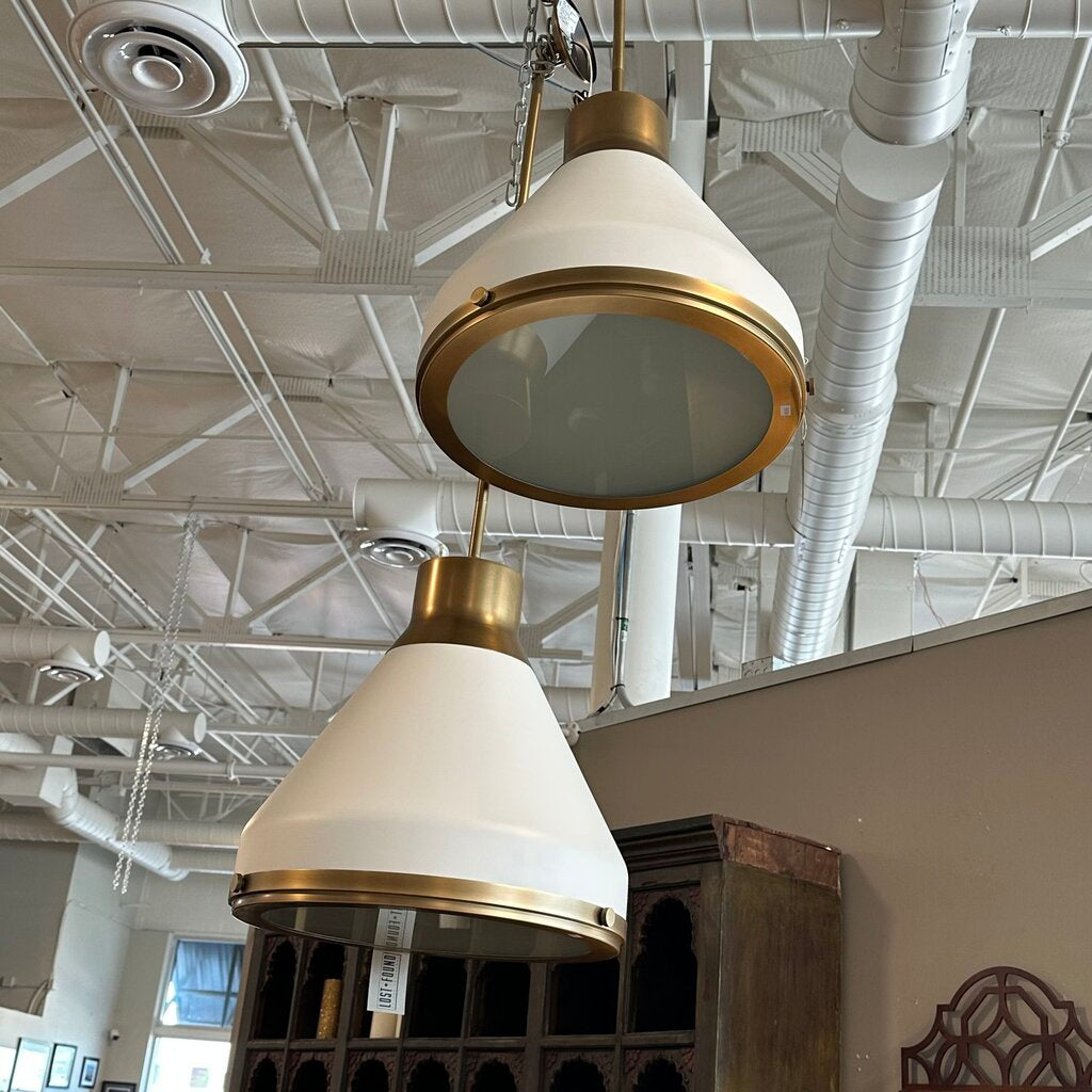 Drew Medium Matte White & Aged Brass Pendant - 19X18 - Pair