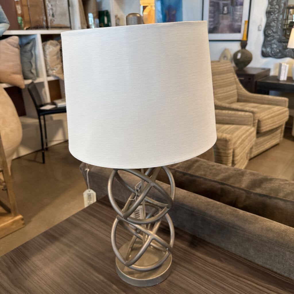 Metal Geometric Lamp W/ White Linen Shade - 11X25 - AS IS