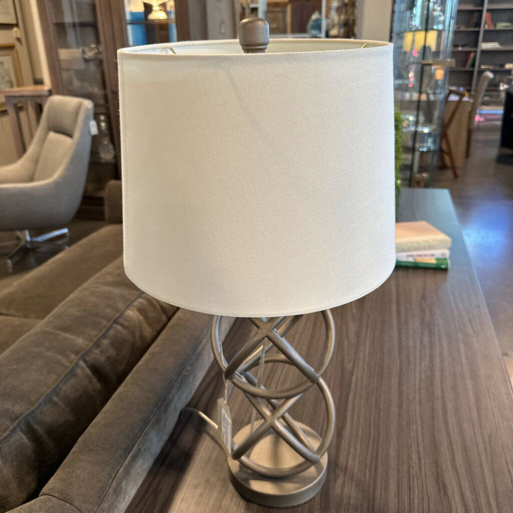 Metal Geometric Lamp W/ White Linen Shade - 11X25 - AS IS