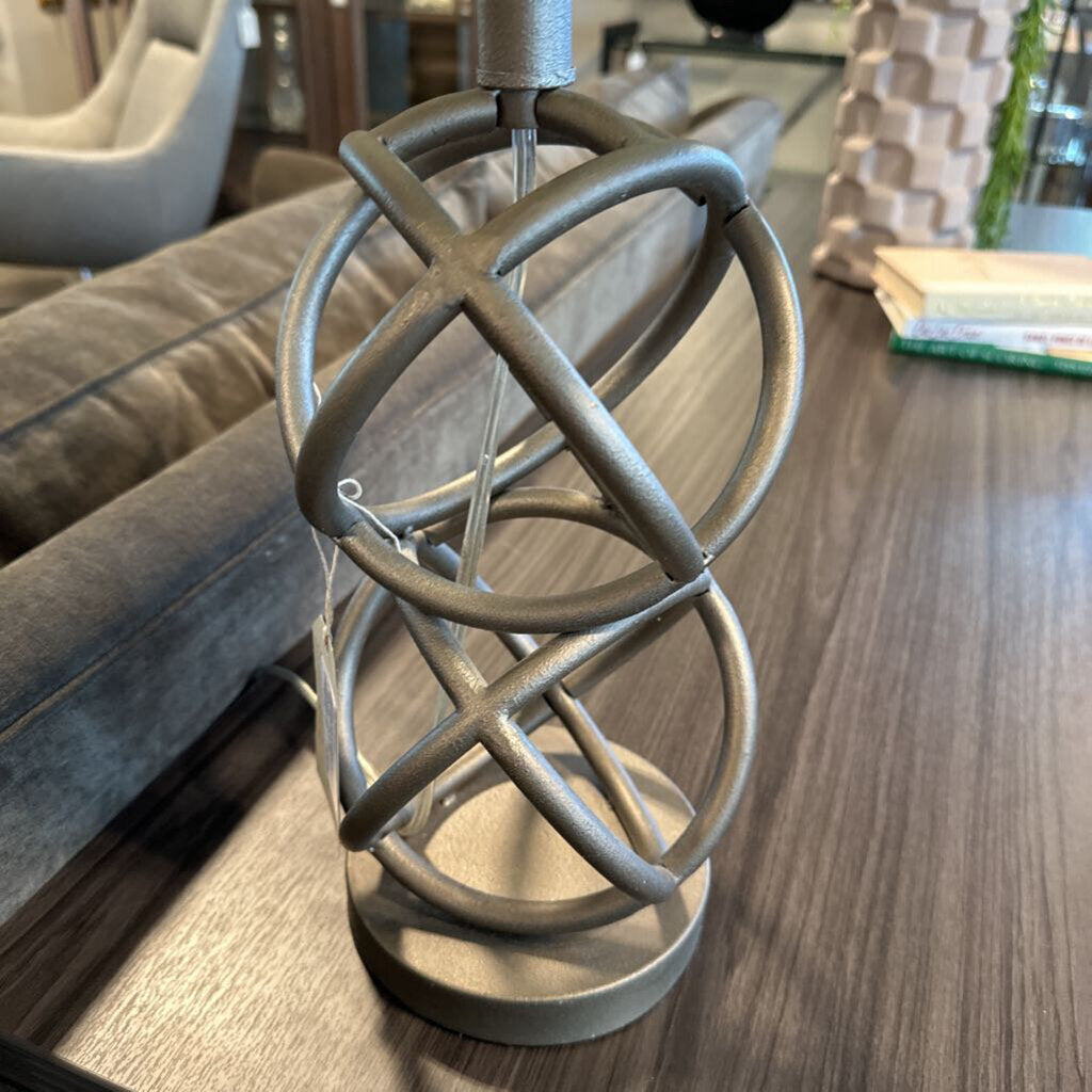 Metal Geometric Lamp W/ White Linen Shade - 11X25 - AS IS