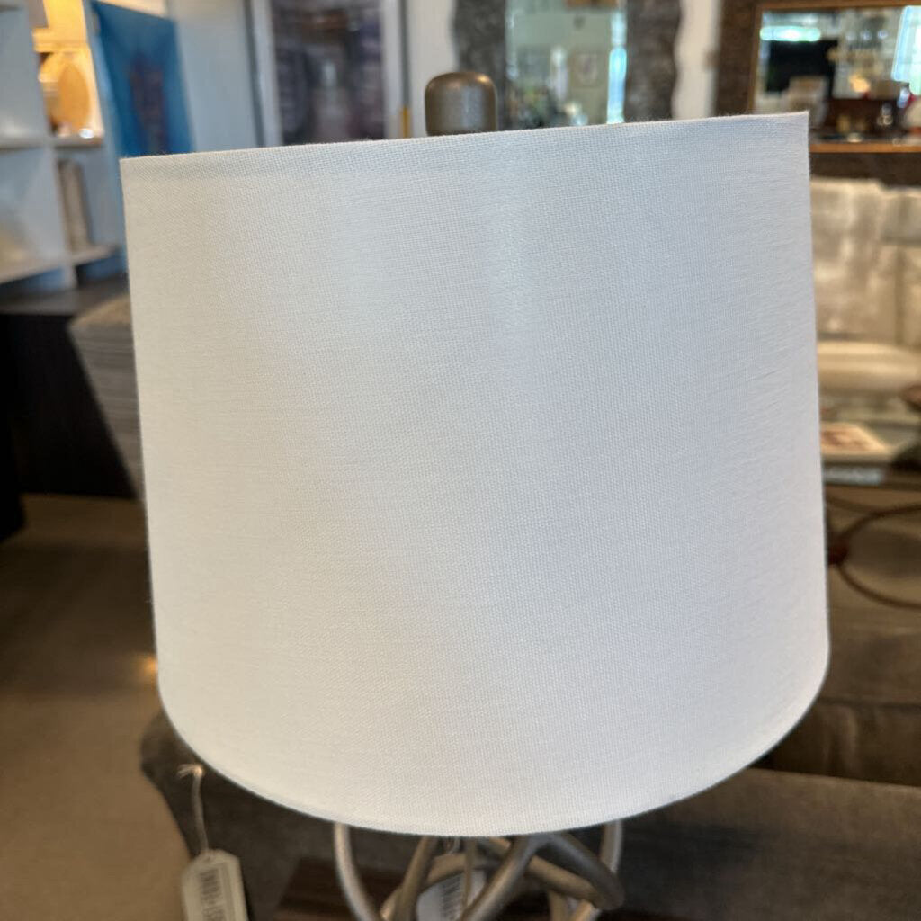 Metal Geometric Lamp W/ White Linen Shade - 11X25 - AS IS