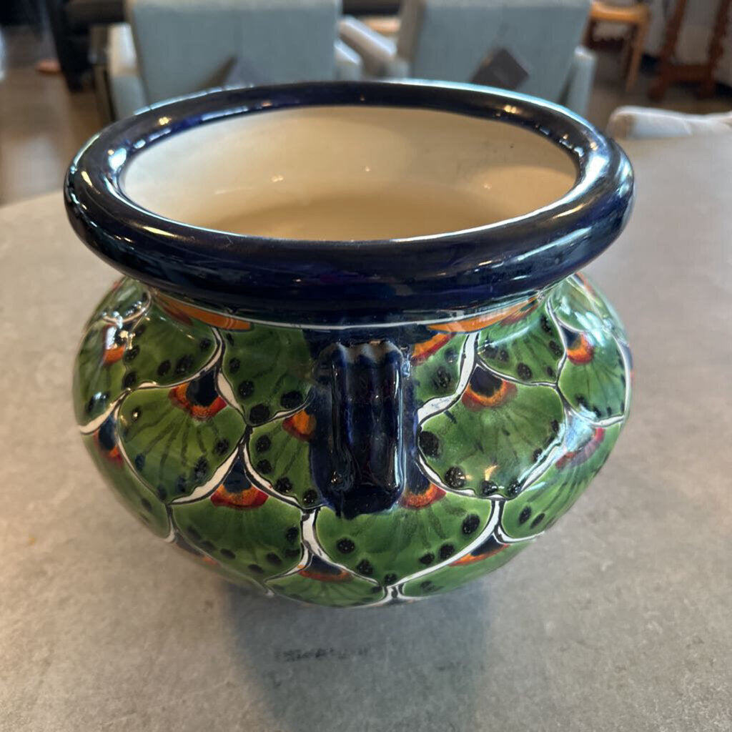 Green Peacock Talavera Pot - 11.5X10H
