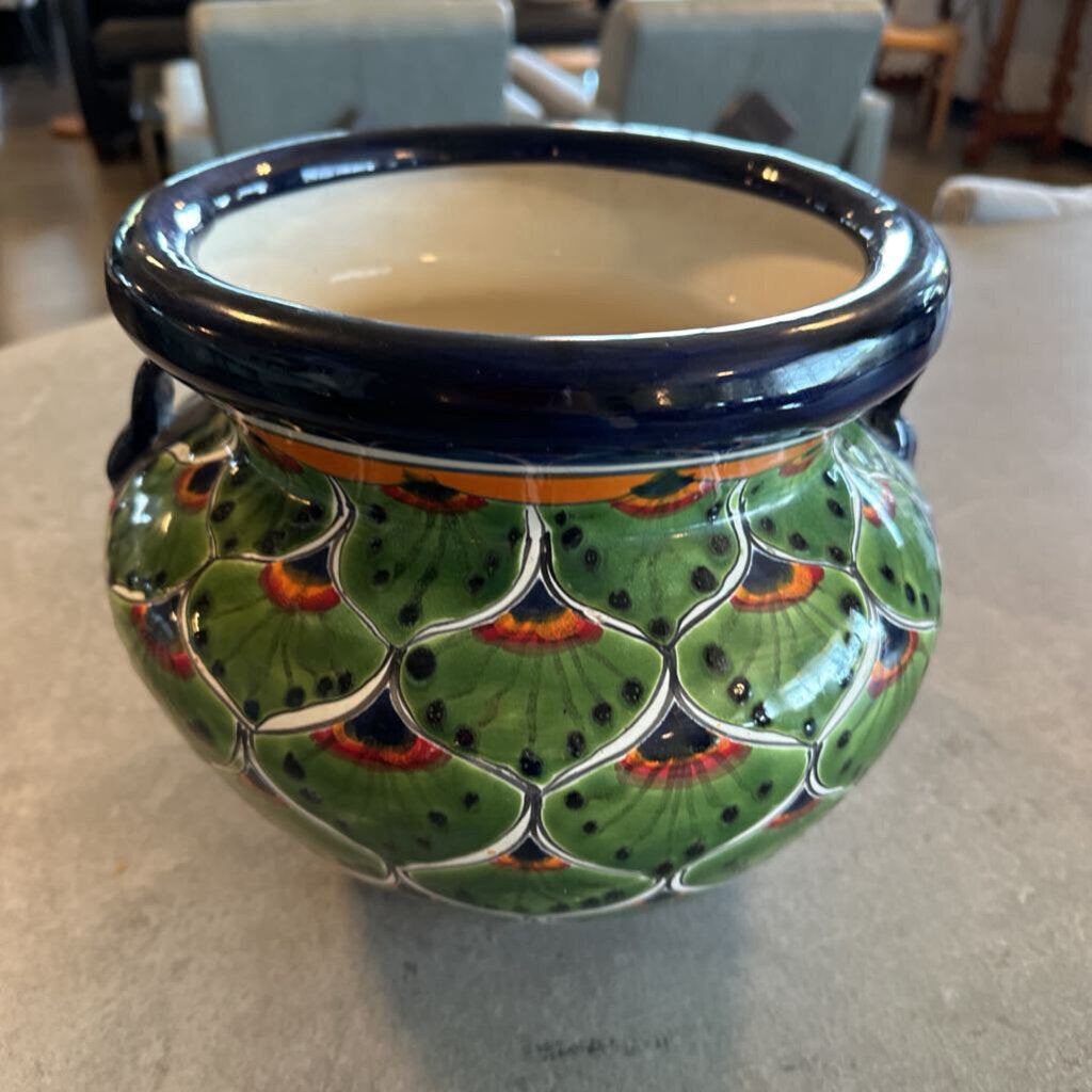 Green Peacock Talavera Pot - 11.5X10H