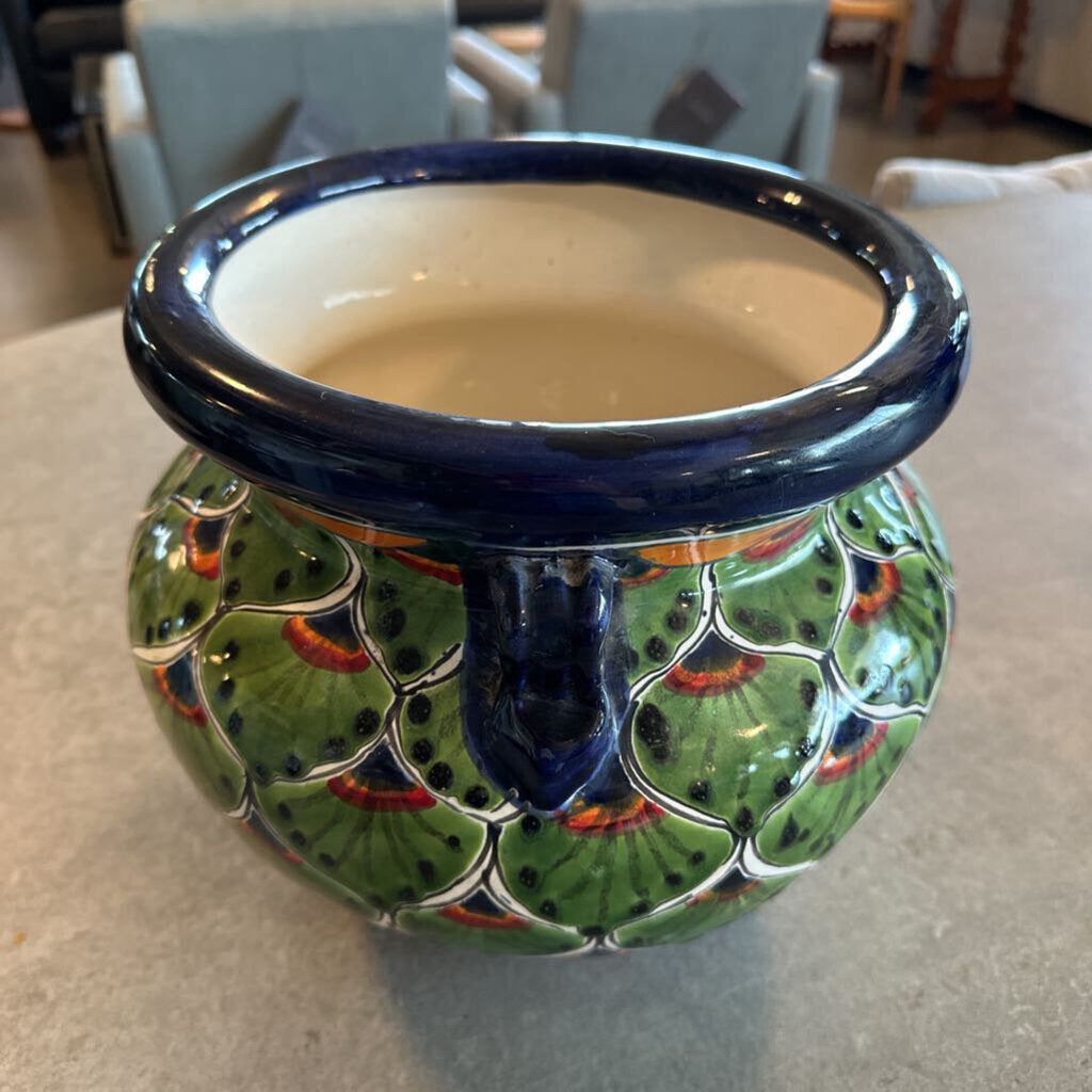 Green Peacock Talavera Pot - 11.5X10H