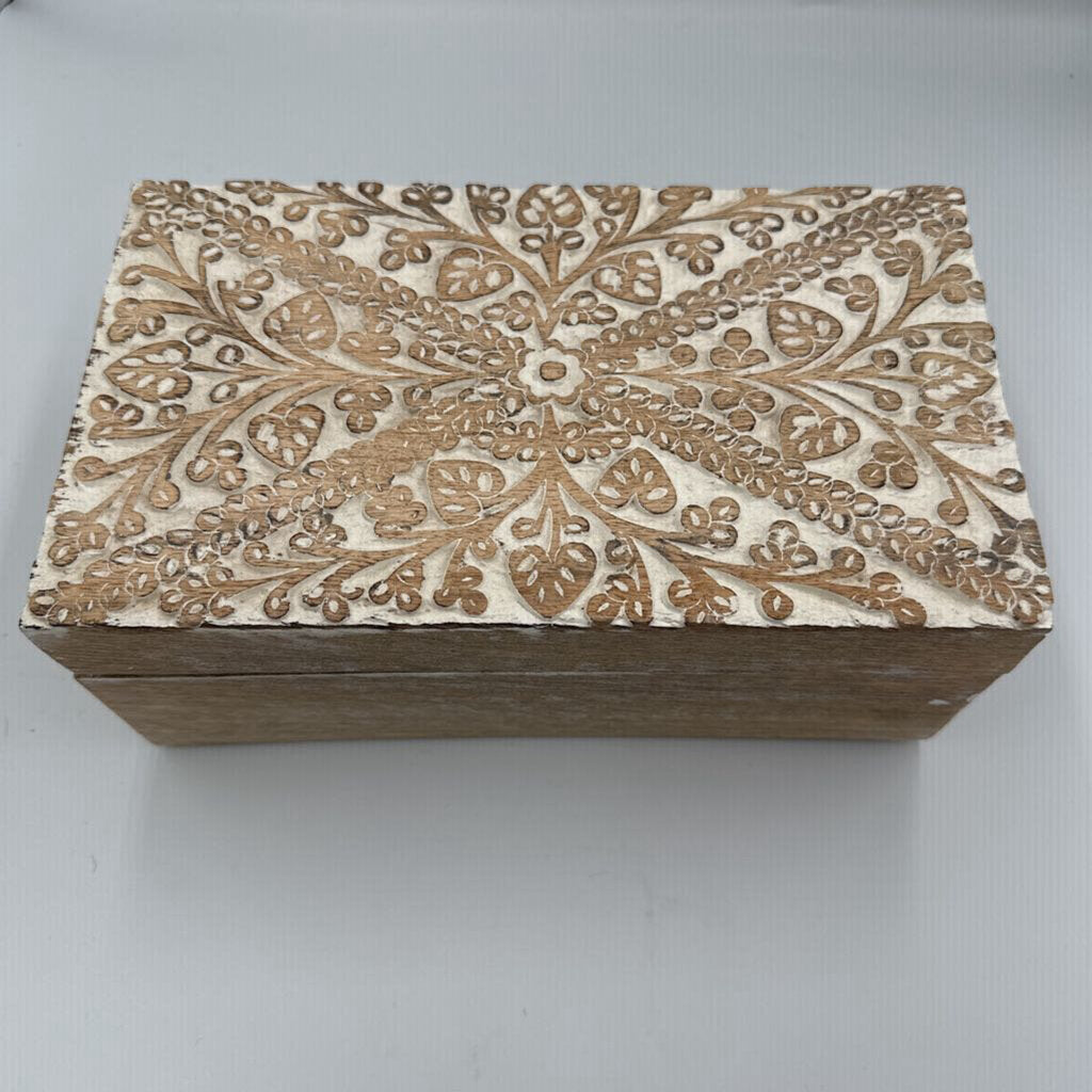 Indian Artisan Carved Floral Box - 10X6X4.5
