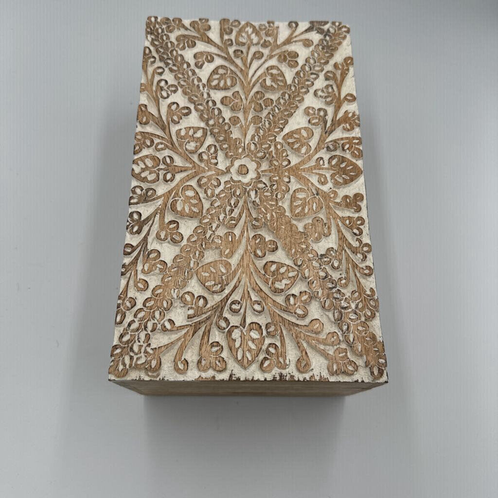 Indian Artisan Carved Floral Box - 10X6X4.5